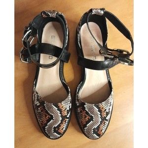 FREE PEOPLE Sz 7.5 Silent D Mallorca Brayfield Sandal Leather Snakeskin Print